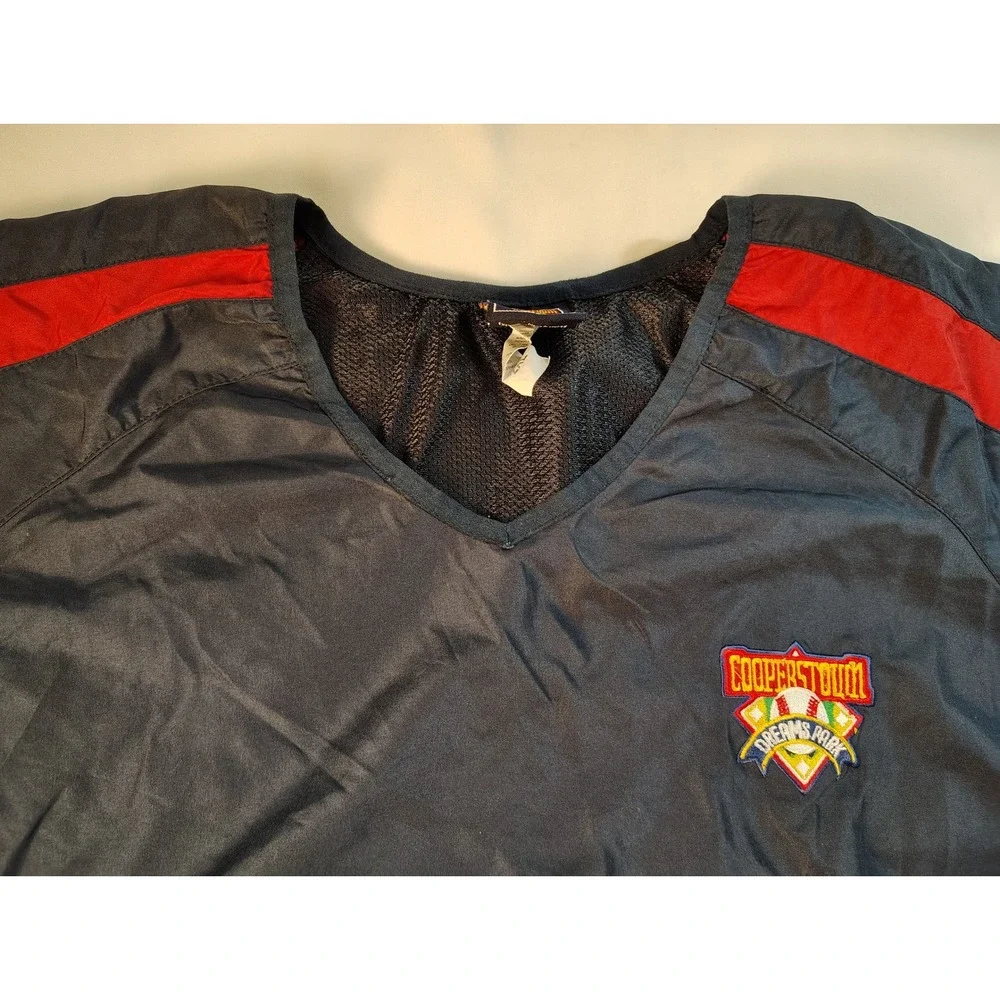 Cooperstown Dreams Park Baseball Windshirt V-Neck Pullover Navy Red Retro 2XL